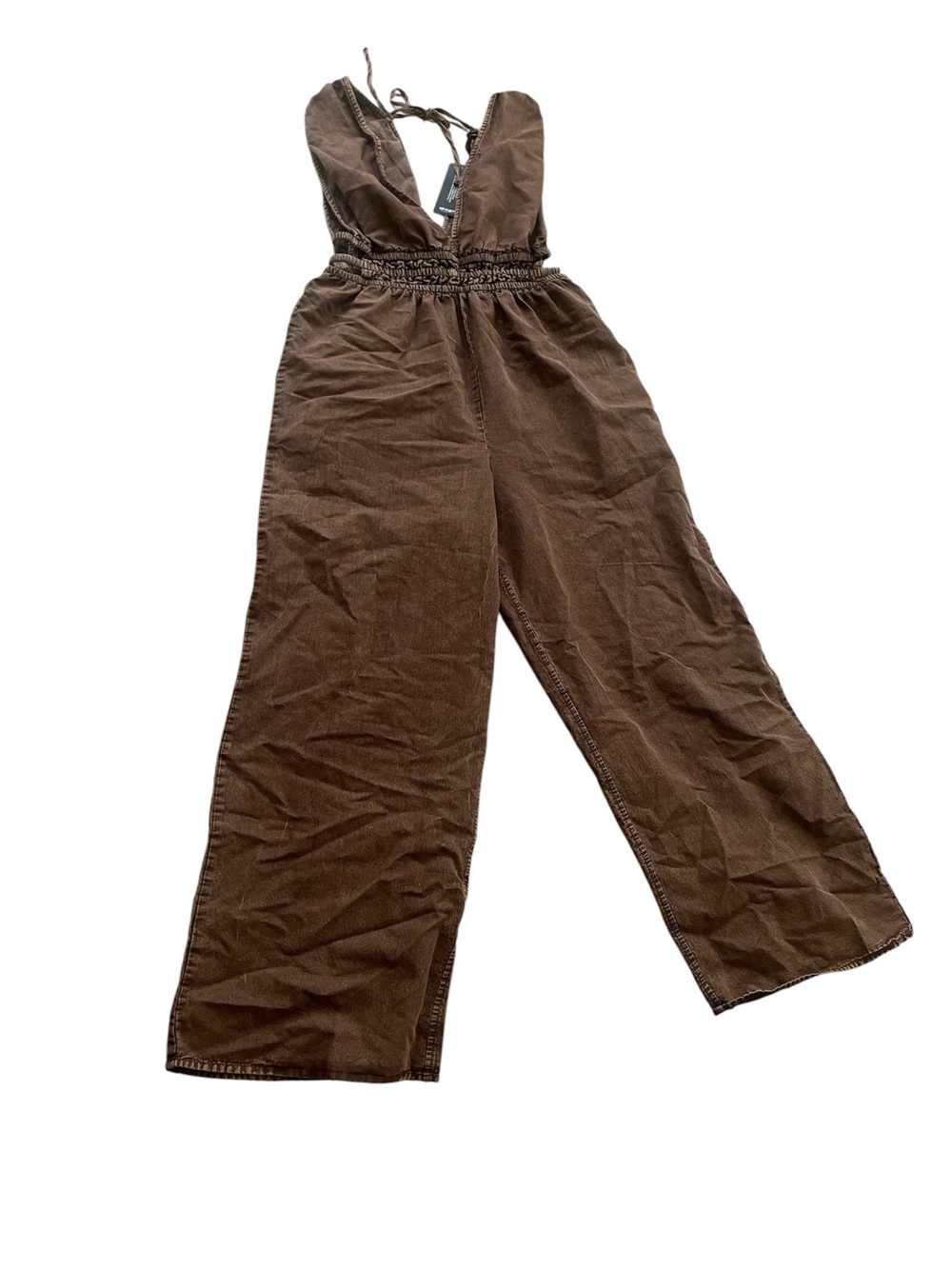 Gogo Brown Wide-Leg Smocked-Waist Jumpsuit